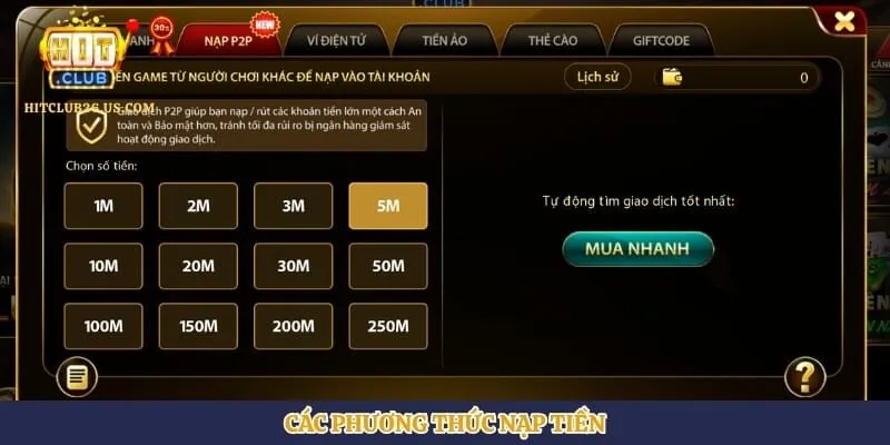 Nạp Tiền Hitclub | Hình số 3 Các phương thức nạp tiền