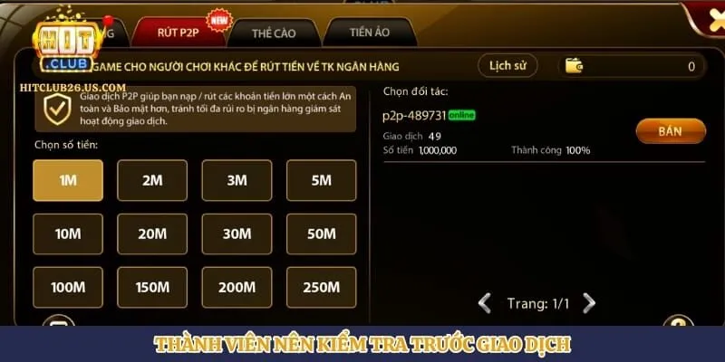 Rút Tiền Hitclub | Hình số 2 Thành viên nên kiểm tra trước giao dịch